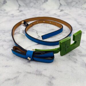 Kate Spade Patent Leather Bow Belt Riverside Blue, Size M, 38in Waist Belt-NEW